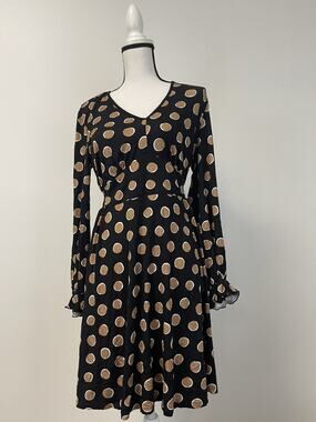 Spring Fit Flare Dress Womens Medium Polka Dot A Line Black Swing N259